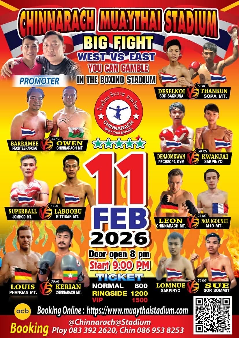 Muay Thai Fight Night at Chinnarach Stadium, Koh Phangan on 11 February 2026 — buy tickets online