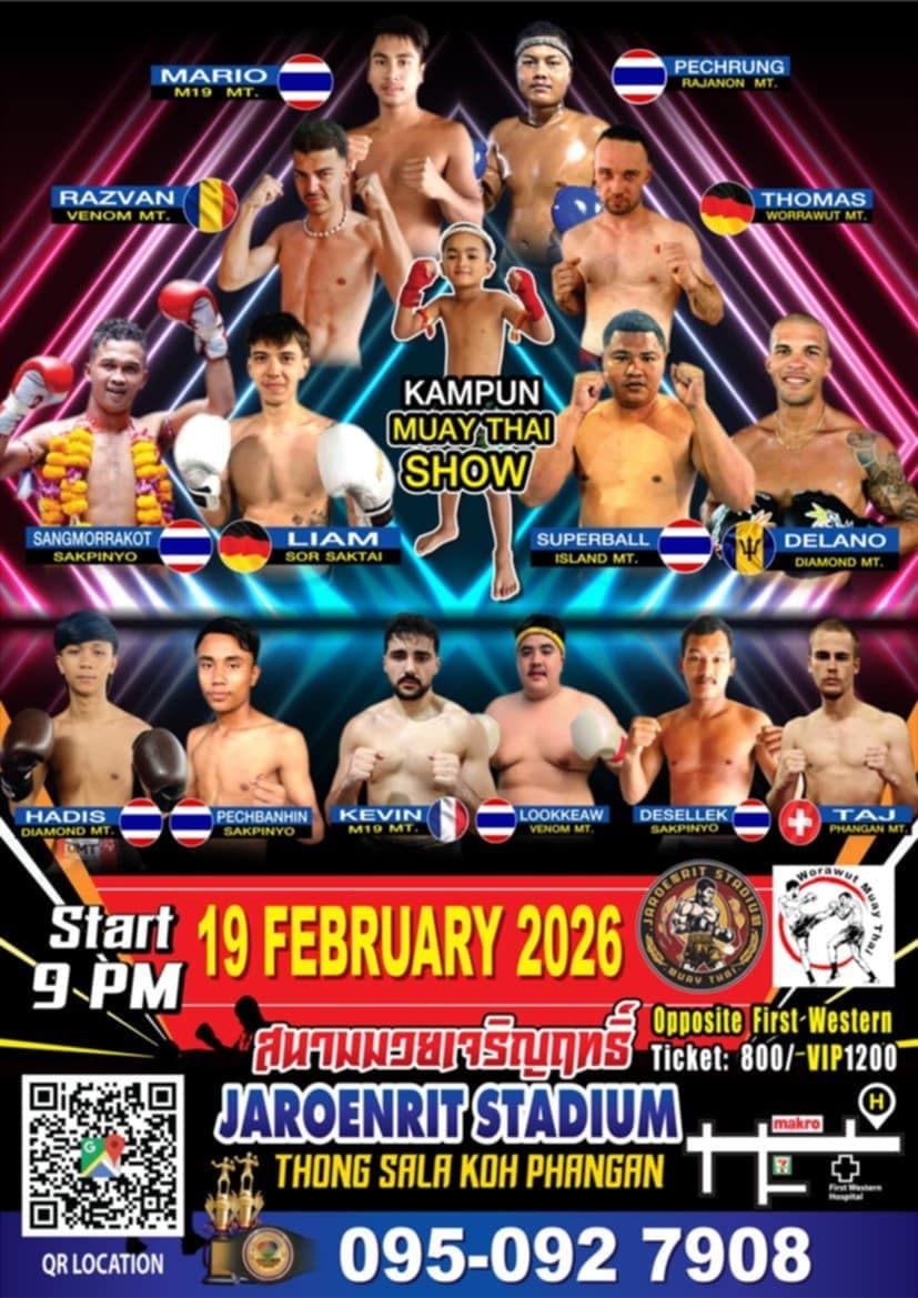 Muay Thai Fight Night at Jaroenrit Stadium, Koh Phangan on 19 February 2026 — buy tickets online