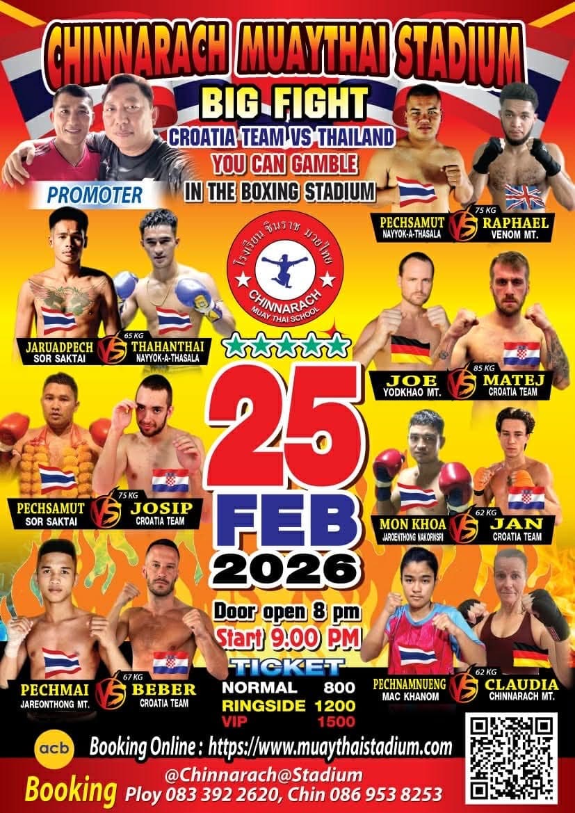 Muay Thai Fight Night at Chinnarach Stadium, Koh Phangan on 25 February 2026 — buy tickets online