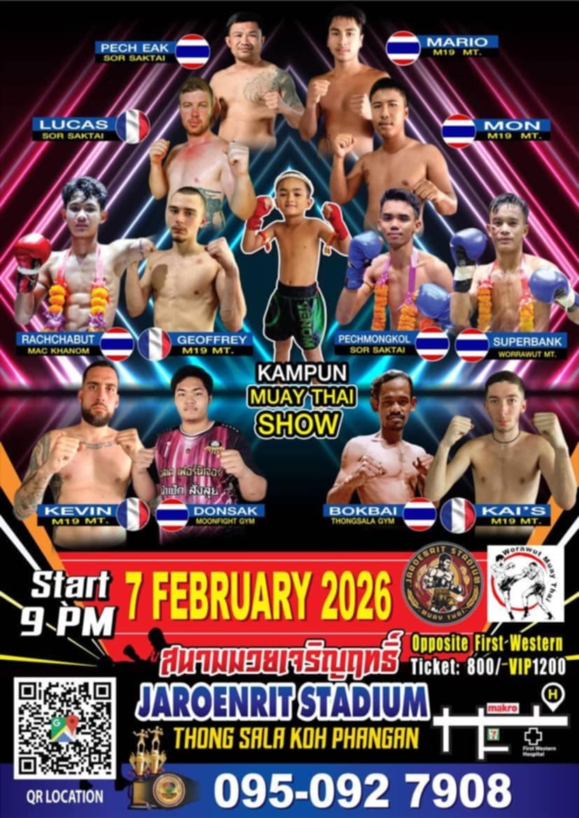 Muay Thai Fight Night at Jaroenrit Stadium, Koh Phangan on 7 February 2026 — buy tickets online