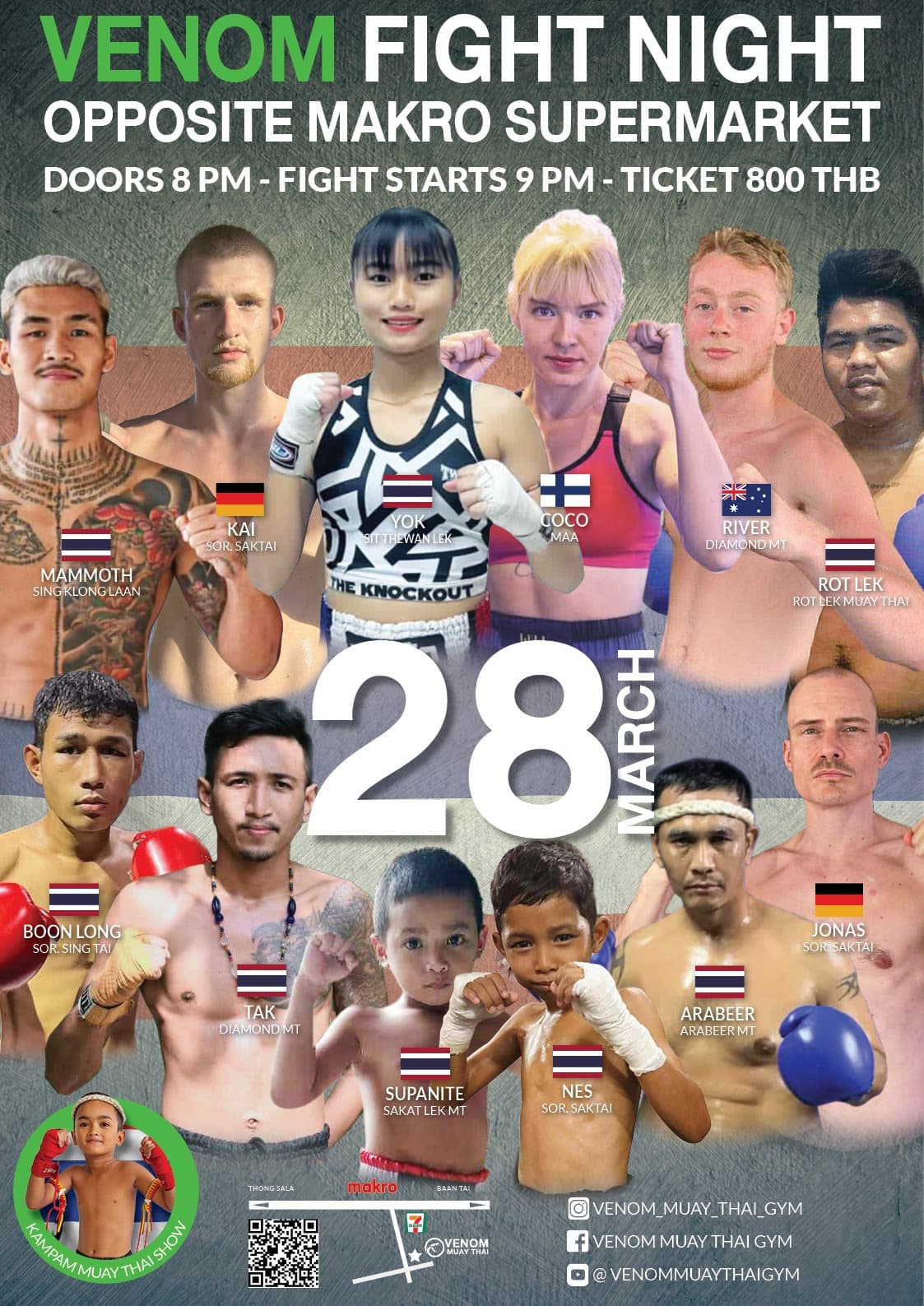 Muay Thai Fight Night at Venom Muay Thai Gym, Koh Phangan on 28 March 2026 — buy tickets online