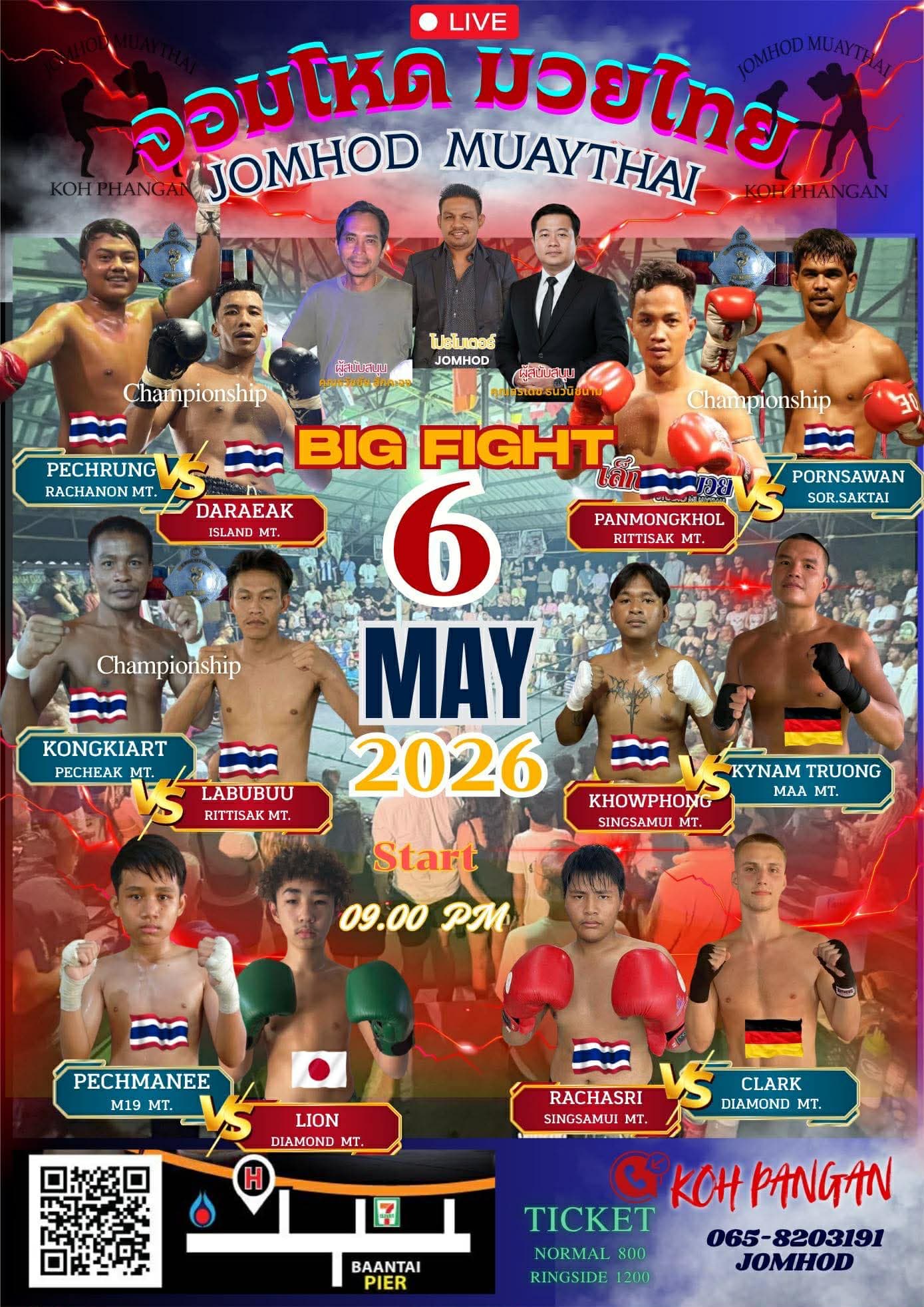 Muay Thai Fight Night at Jomhod Stadium, Koh Phangan on 6 May 2026 — buy tickets online