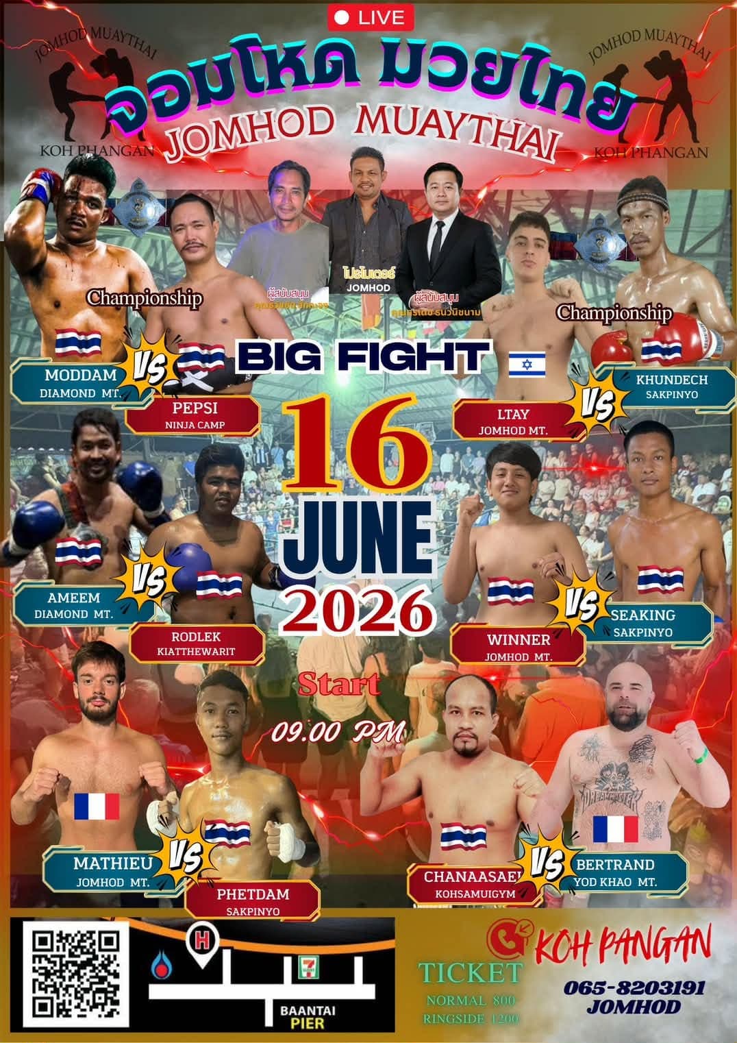 Muay Thai Fight Night at Jomhod Stadium, Koh Phangan on 16 June 2026 — buy tickets online