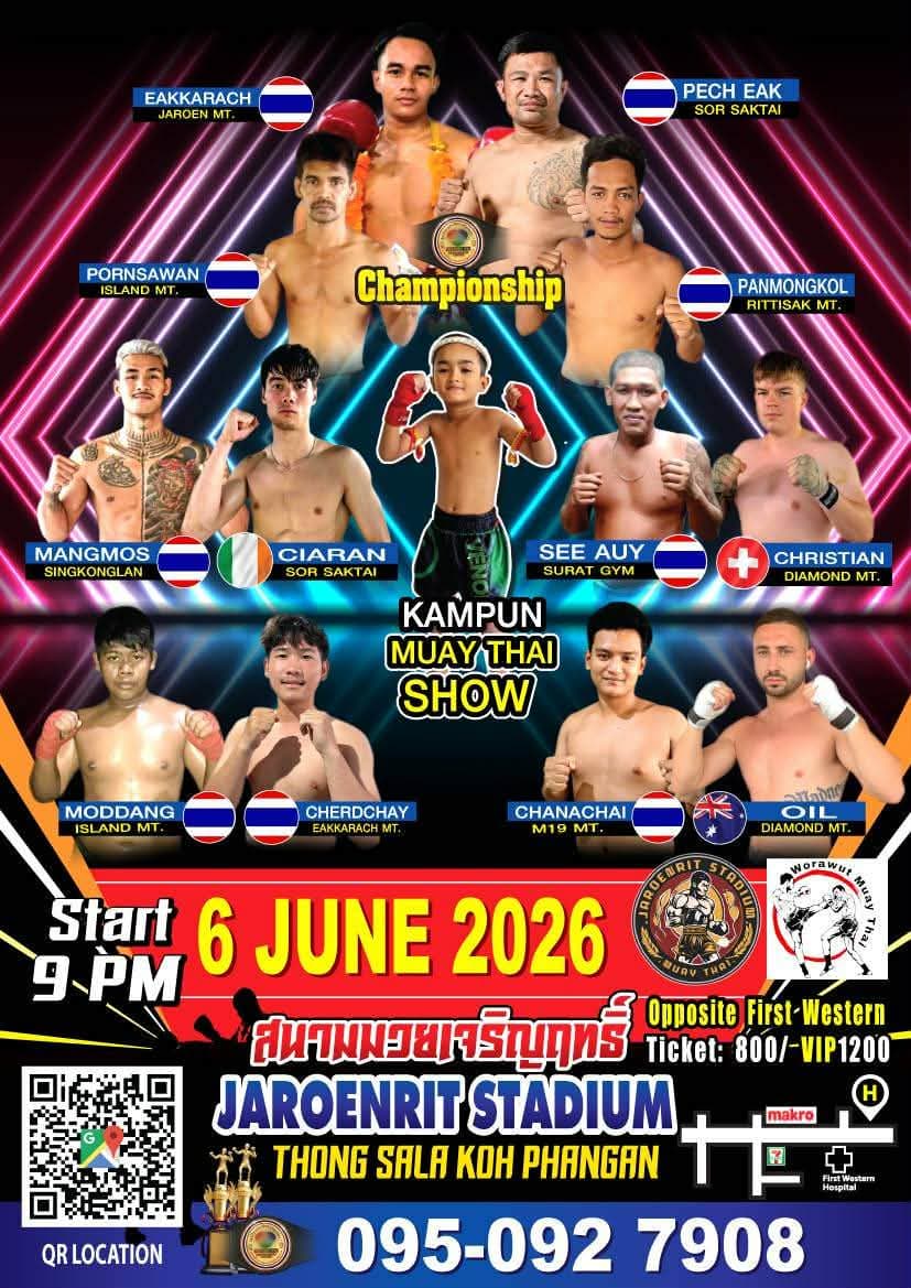 Muay Thai Fight Night at Jaroenrit Stadium, Koh Phangan on 6 June 2026 — buy tickets online