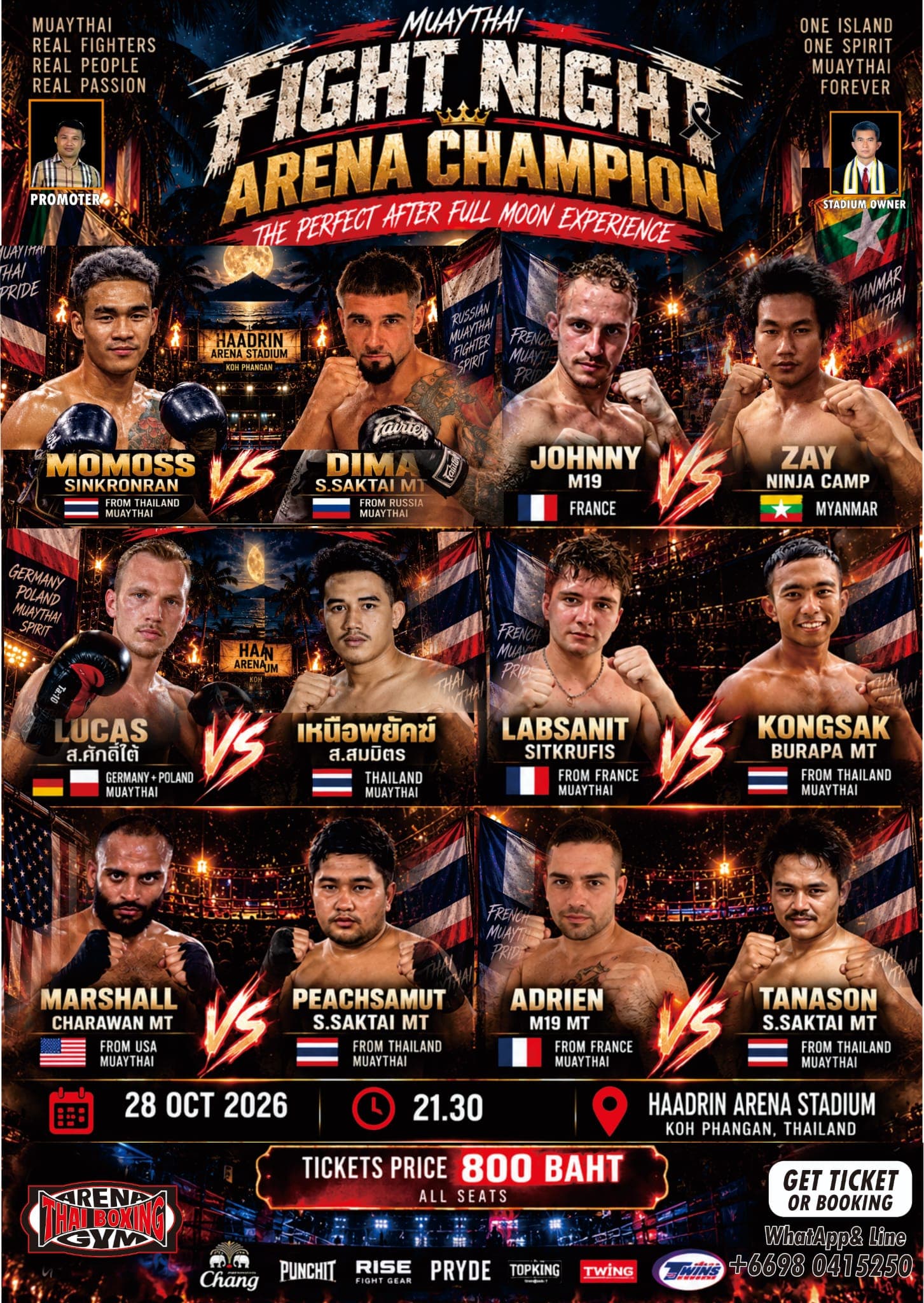 Muay Thai Fight Night at Haad Rin Arena, Koh Phangan on 28 October 2026 — buy tickets online