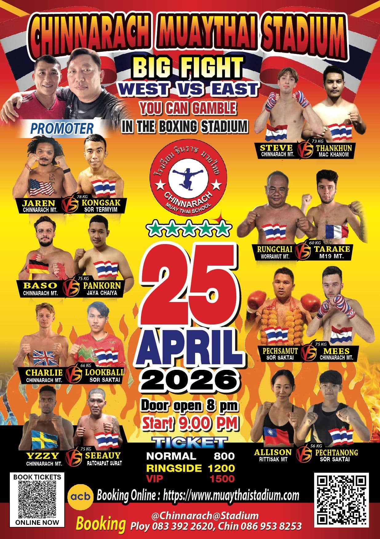 Muay Thai Fight Night at Chinnarach Stadium, Koh Phangan on 25 April 2026 — buy tickets online