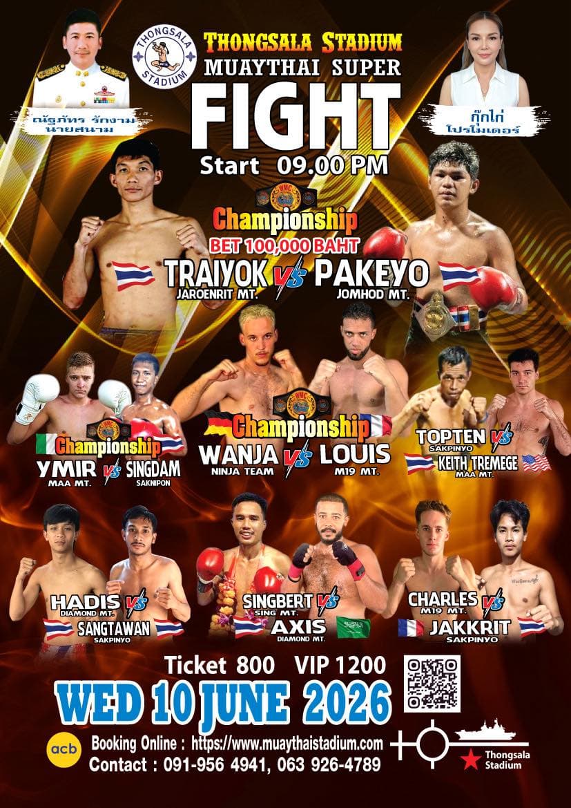 Muay Thai Fight Night at Thong Sala Stadium, Koh Phangan on 10 June 2026 — buy tickets online