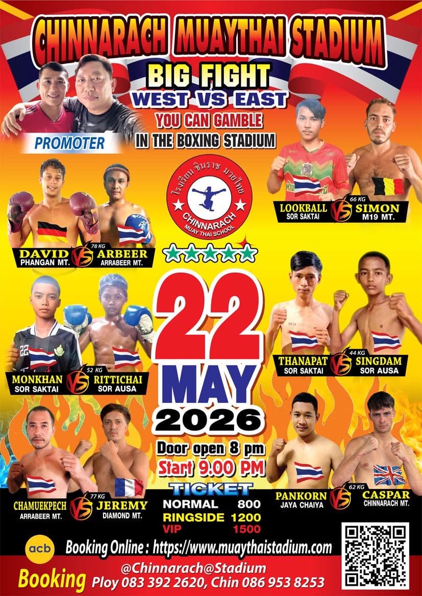 Muay Thai Fight Night at Chinnarach Stadium, Koh Phangan on 22 May 2026 — buy tickets online